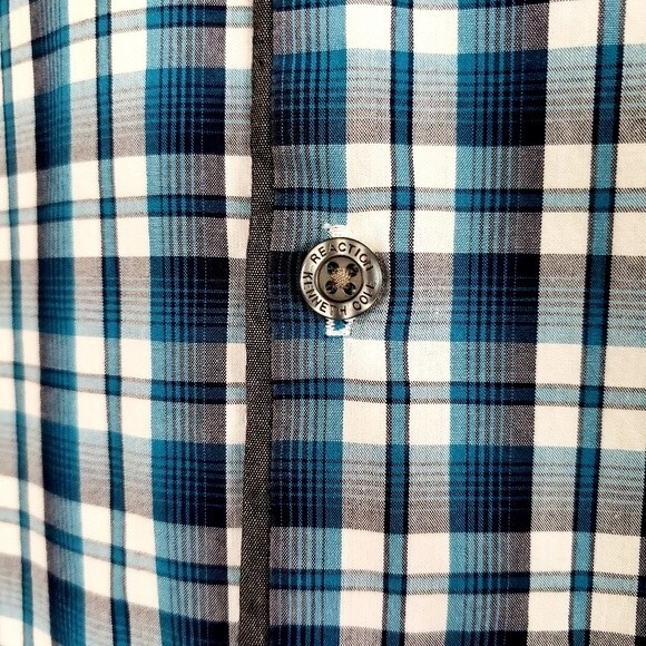 Kenneth Cole Reaction Business Dress Plaid Button Down - Size M - Cerulean Blue - Picture 6 of 14